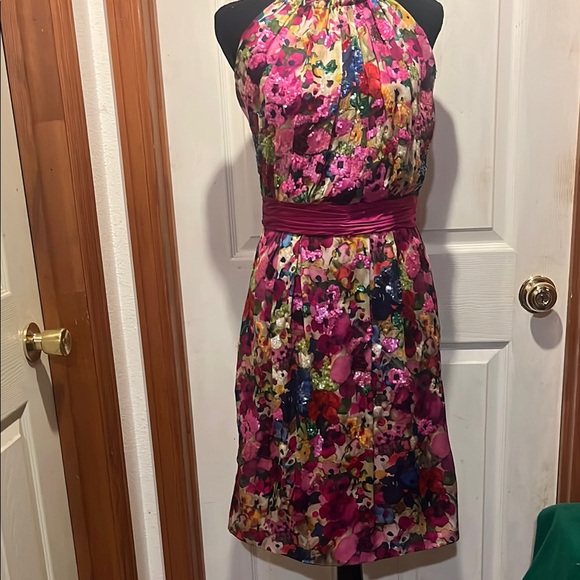 Badgley Mischka Halter Sundress in Pink and Purple 100% silk - Picture 1 of 10